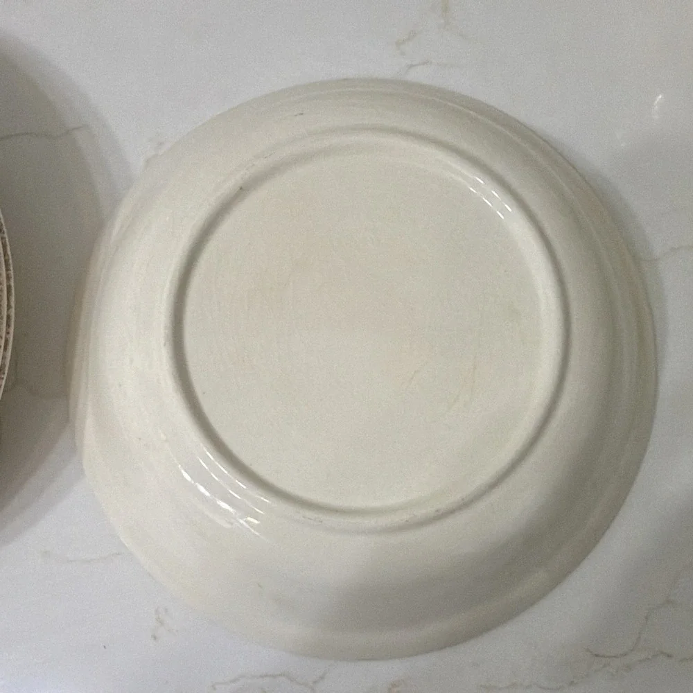 Ivory & Gold Floral Scroll Rim Round Ceramic Glossy set (see pics for quantity)